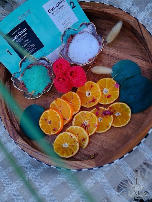 Pedicure spa set with fresh orange slices, Winnetka CA nail salon
