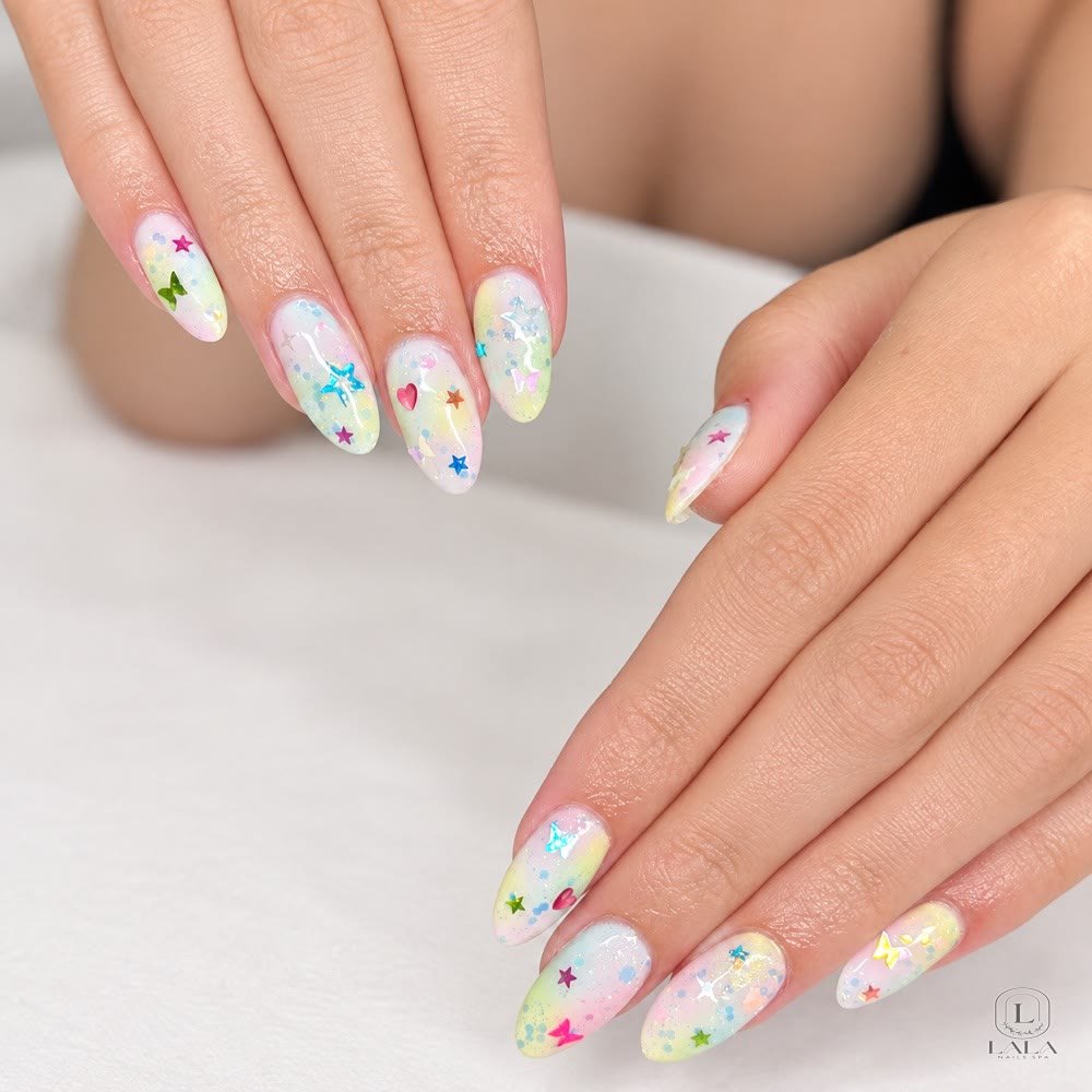 Colorful hand-painted nails
